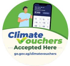 Singapore Climate Vouchers Accepted Here. 
Redeem up to $300 for energy-efficient aircon upgrades via go.gov.sg/climatevouchers.