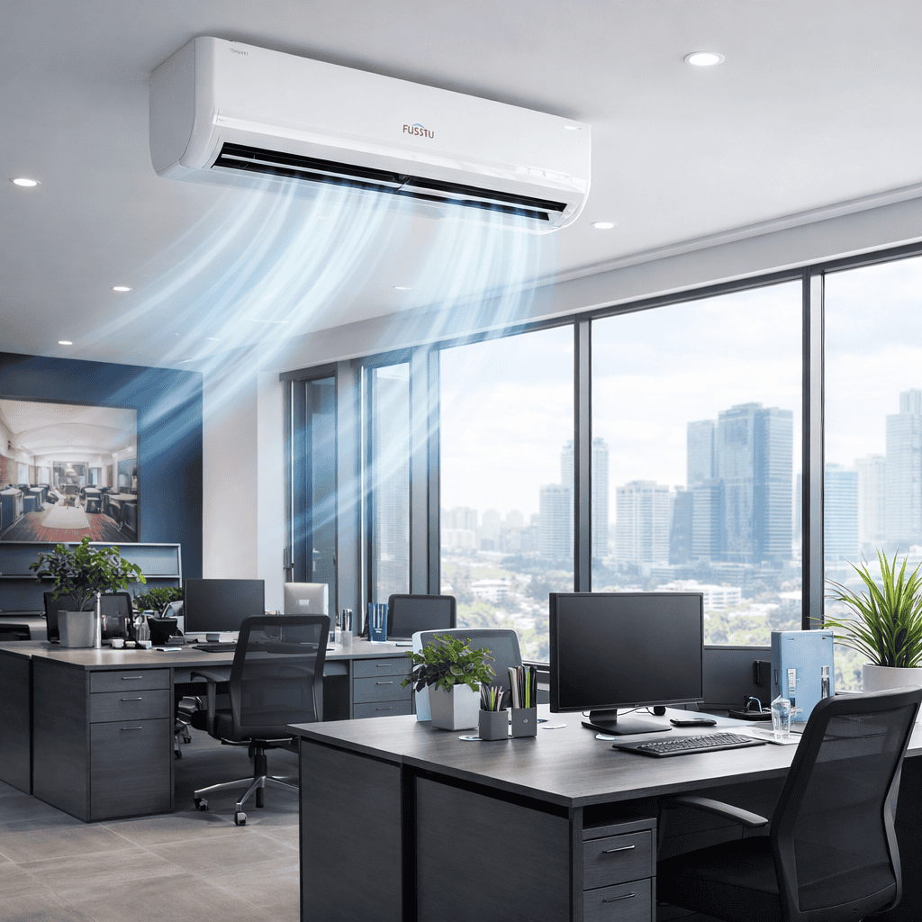 Commercial Fujitsu aircon providing efficient cooling in a Singapore business office environment