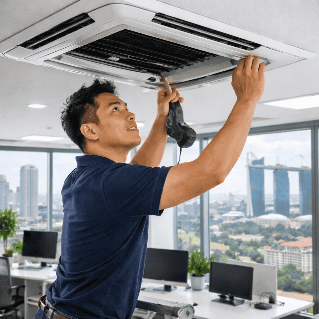 Aircon Installation Singapore Office Ceiling Cassette Unit